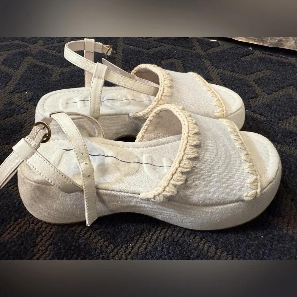 Cream Platform Shoes with Adjustable Straps